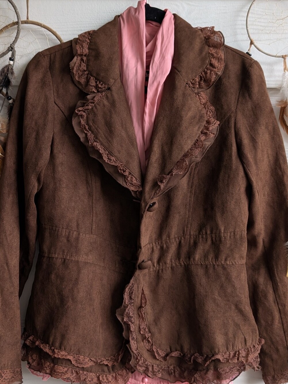 Claudia Richard Brown Ruffled Suede-Look Blazer - Picture 9 of 9